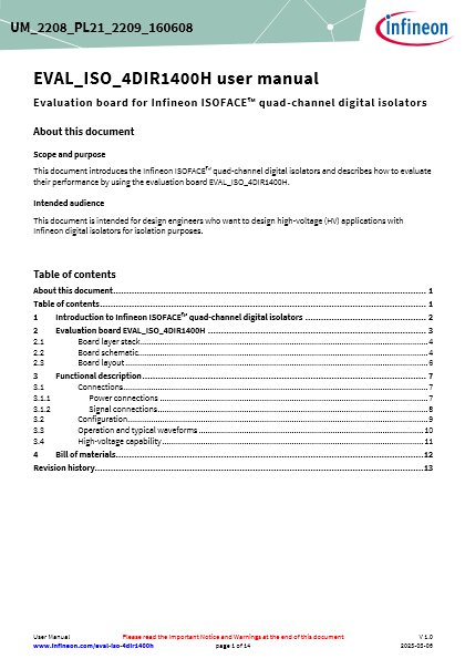 ISOFACE 4チャネル デジタルアイソレーター評価ボード EVAL_ISO_4DIR1400H