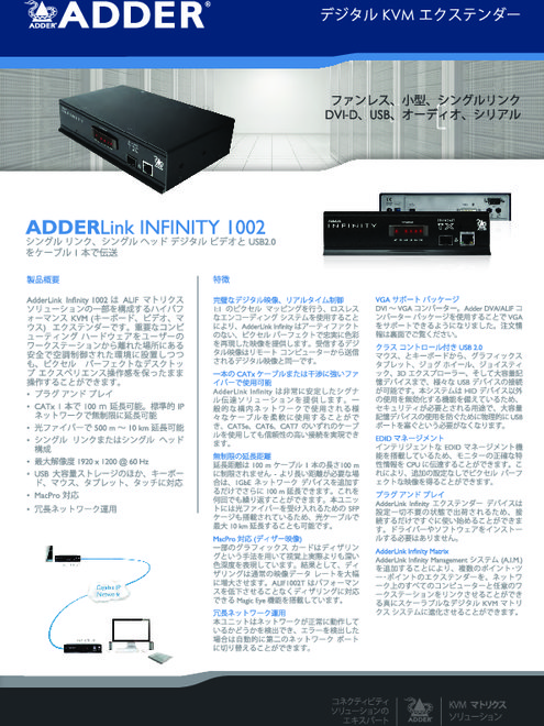 デジタルKVMエクステンダー ADDERLink INFINITY 1002
