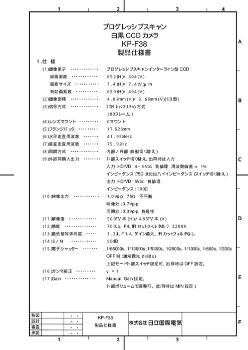 超小型白黒プログレッシブスキャンカメラ KP-F38  カタログ・資料 