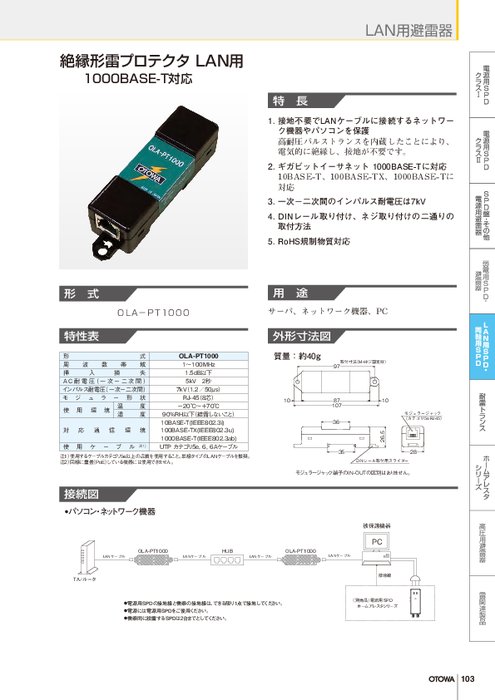 絶縁形雷プロテクタ　LAN用